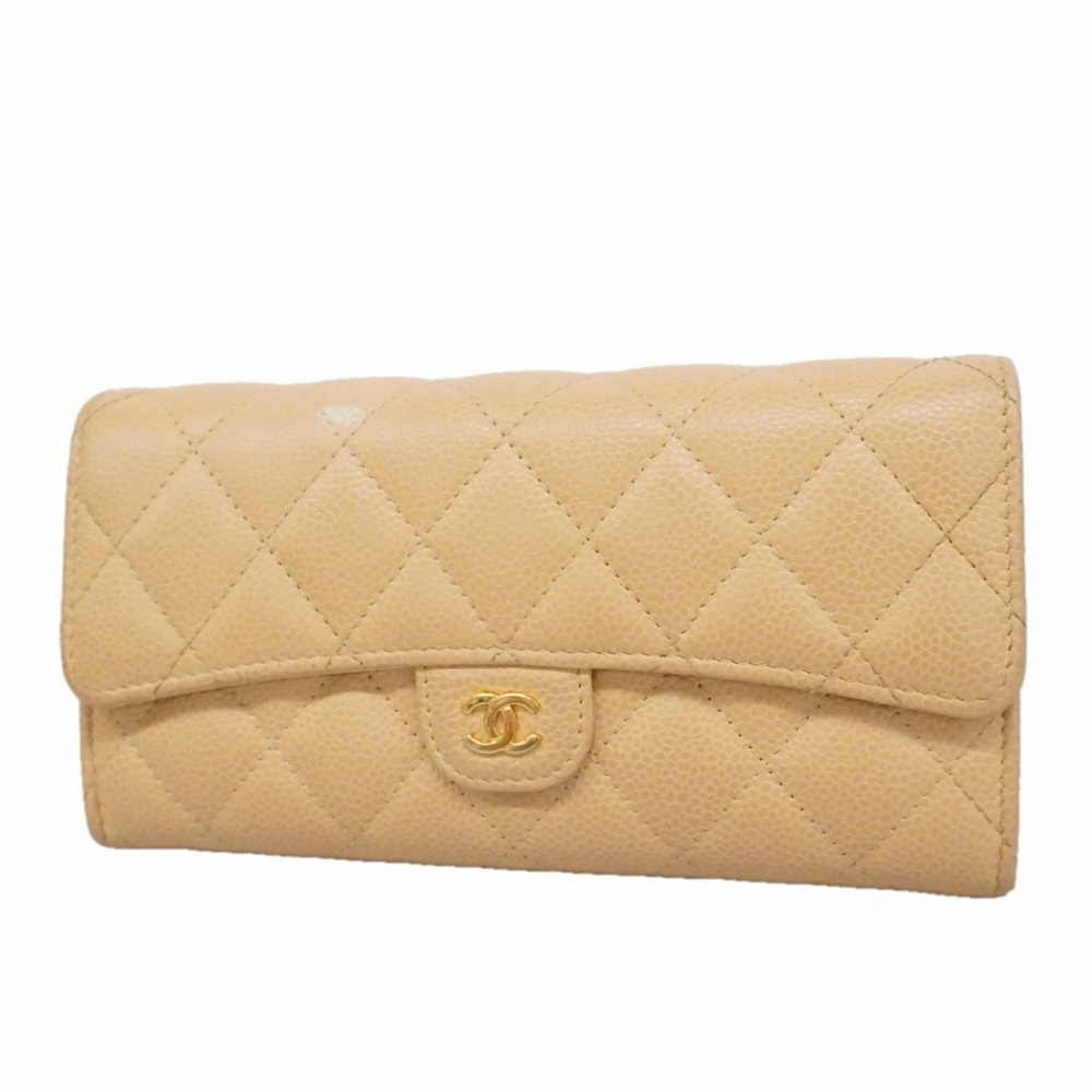 CHANEL Cream Caviar Leather Wallet